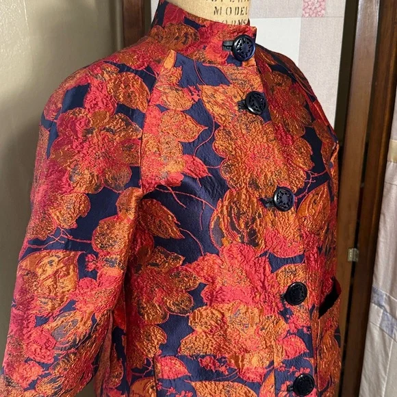 1960s Style Brocade Swing Jacket “Jackie O” Evening Coat • Mandarin Collar - Picture 2 of 15